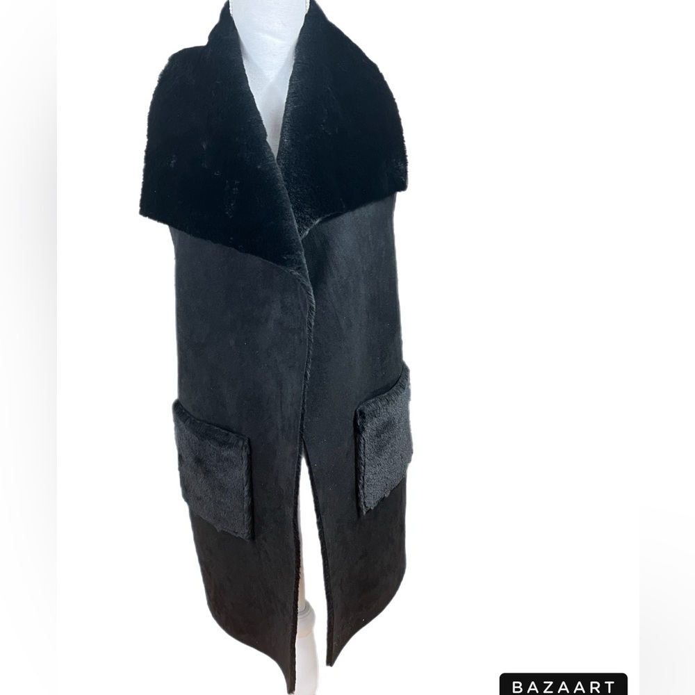 🔥🔥Metric Faux Fur And Sweater Open Front Vest With Pockets Size Large - Picture 2 of 5